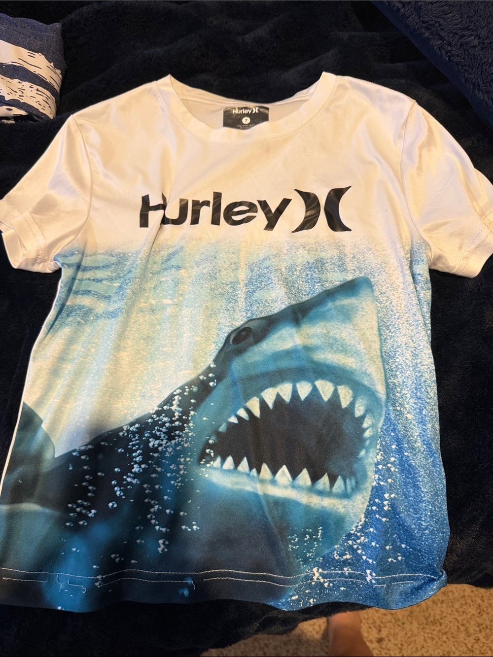 Hurley White & Blue Shark Print Short Sleeve Tee